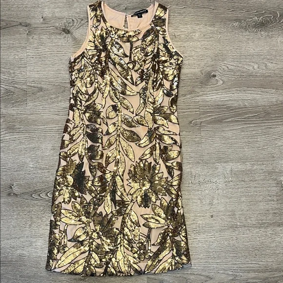 Boston Proper Gold and Brown Floral Mini Dress - Picture 2 of 9